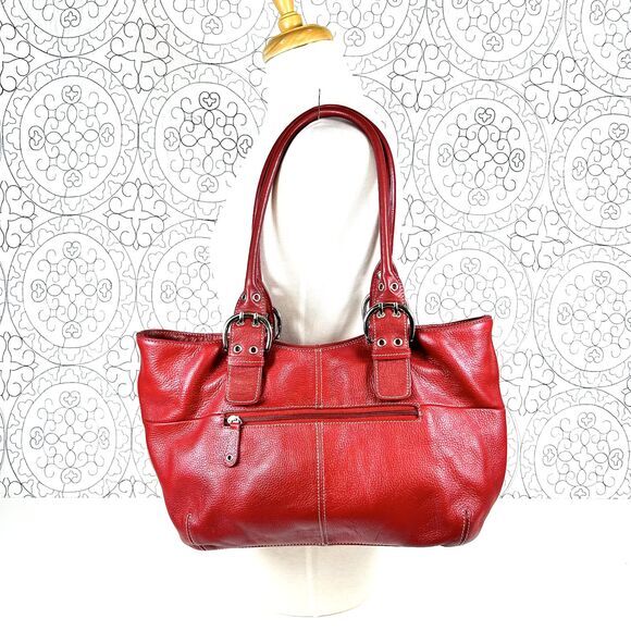 Tignanello Perfect 10 French Bag Lipstick Red Leather Double Handle Satchel‎ - Picture 11 of 11